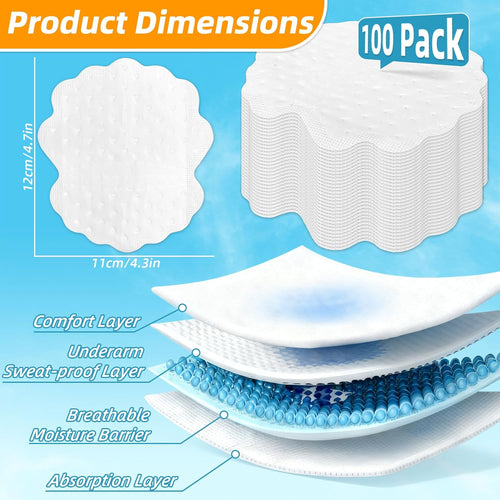 Underarm Sweat Pads - 100 Pack (50 Pairs) Armpit Pads for Women and Men, Disposable Sweat Protection Underarm Fight Hyperhidrosis Non Visible, Comfortable Unflavored